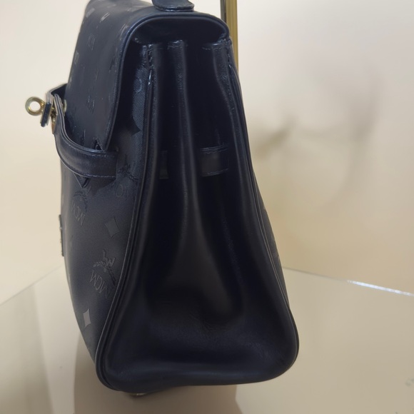 MCM Black Monogram Gold Hardware Box Kelly Top Handle Satchel Bag - Picture 3 of 15